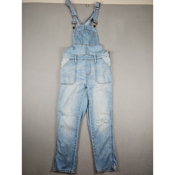 GAP Pants - Gap Crop Denim Overalls Size Small Blue Indigo Faded Destressed Stretch